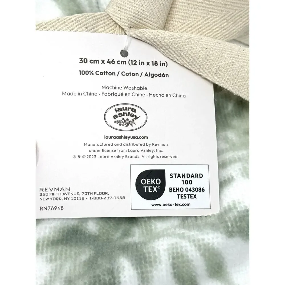 Laura Ashley Floral Bath Fingertip Towel Set 2 Pcs Green White Toile NWT Sage